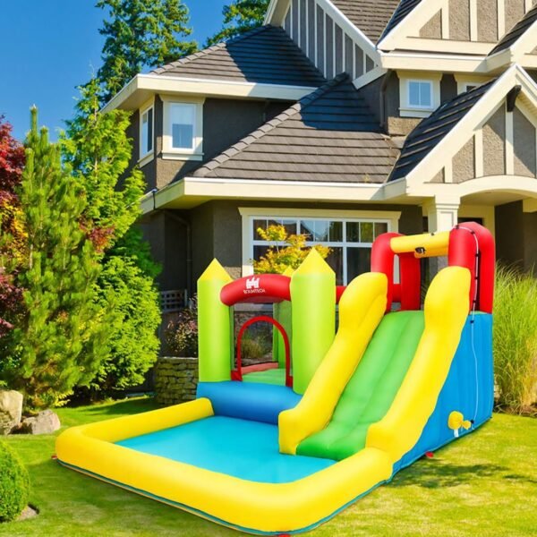 GOPLUS Château Gonflable en Tissu d'Oxford Imperméable et Durable avec Toboggan et Mur d'Escalade ,Aire de Jeux Gonflable avec Divertissements Multiples Pompes Air Non-Incluse(grande piscine) – Image 5