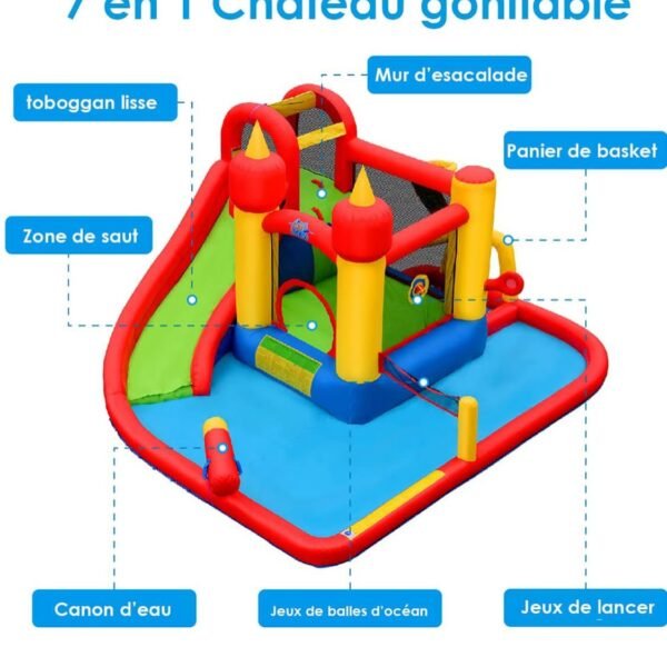 GOPLUS 7 en 1 Château Gonflable ,Aire de Jeux Aquatique avec Zone de Saut de Mur d'escalade et Toboggan pour Fête de l'eau d'Eté des Enfants – Image 4