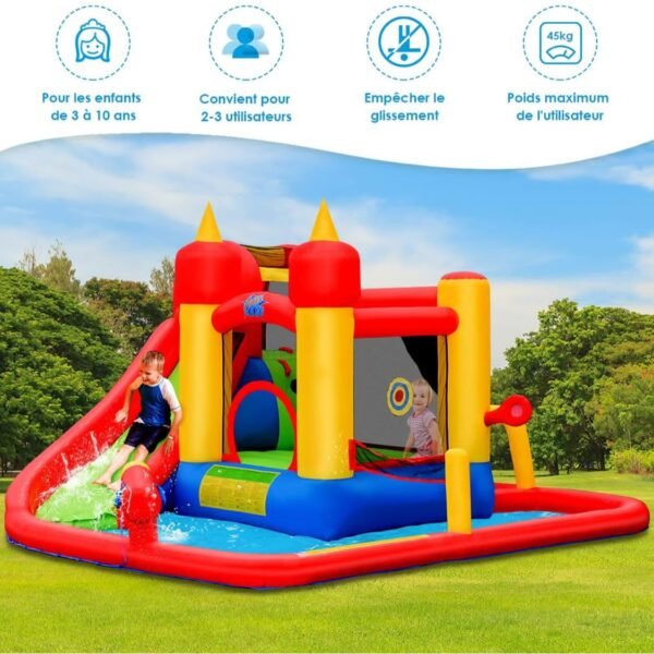 GOPLUS 7 en 1 Château Gonflable ,Aire de Jeux Aquatique avec Zone de Saut de Mur d'escalade et Toboggan pour Fête de l'eau d'Eté des Enfants – Image 5