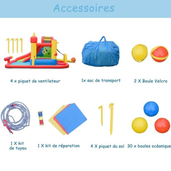 GOPLUS 7 en 1 Château Gonflable ,Aire de Jeux Aquatique avec Zone de Saut de Mur d'escalade et Toboggan pour Fête de l'eau d'Eté des Enfants – Image 6