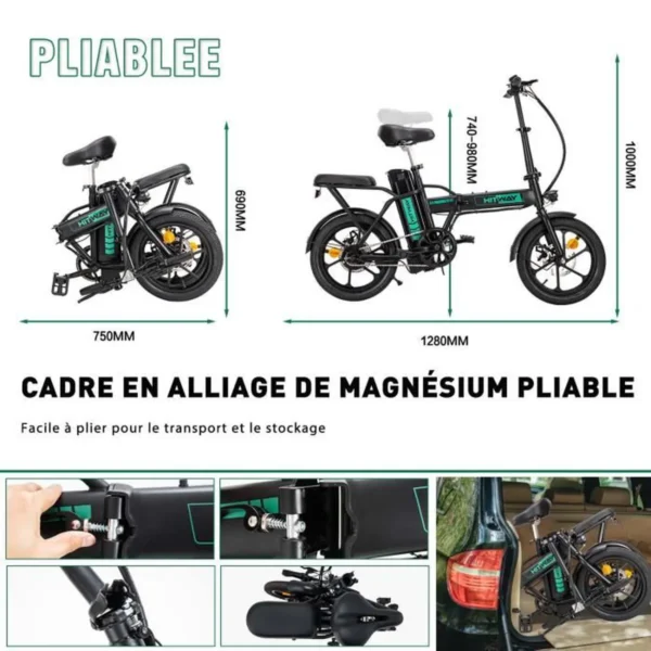 HITWAY vélo électrique Pliable 16" E-Bike,Vélos à Assistance,Batterie 36V/8,4Ah,Pédalage Assisté,pompe à vélo gratuite – Image 2