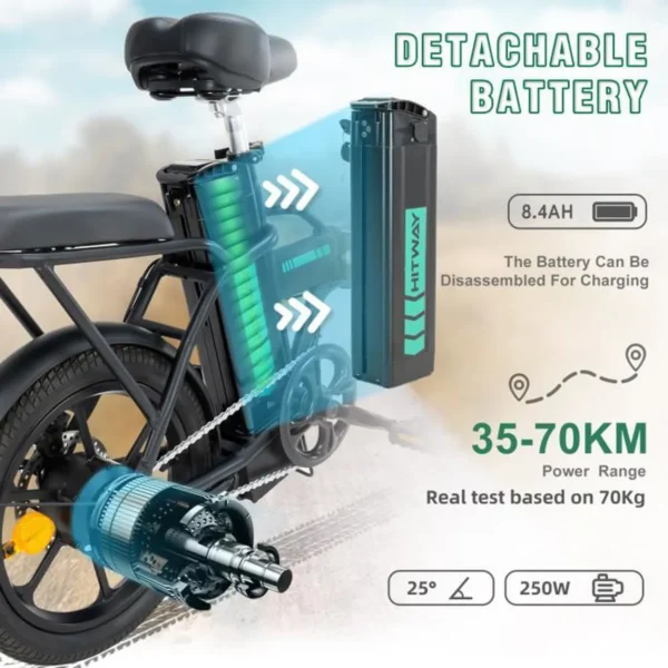 HITWAY vélo électrique Pliable 16" E-Bike,Vélos à Assistance,Batterie 36V/8,4Ah,Pédalage Assisté,pompe à vélo gratuite – Image 4